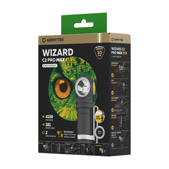 ArmyTek Wizard C2 Pro Max LR fehér LED-es zsebzseblámpa övcsipesszel, akkumulátorral 4150 lm