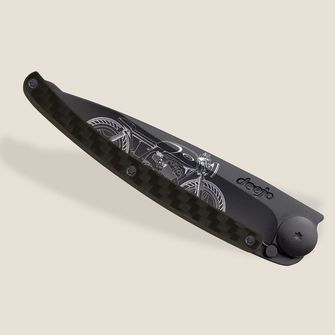 Deejo összecsukható kés Tattoo Black carbon fiber Café Racer