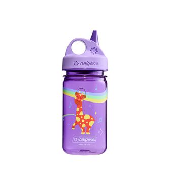 Nalgene Baby Water Bottle Grip-n-Gulp Sustain 0,35 L, fedővel, lila zenei zsiráffal