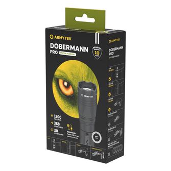 ArmyTek Dobermann Pro fehér LED-es zseblámpa 1400 lm akkumulátor teljesítmény 114 g